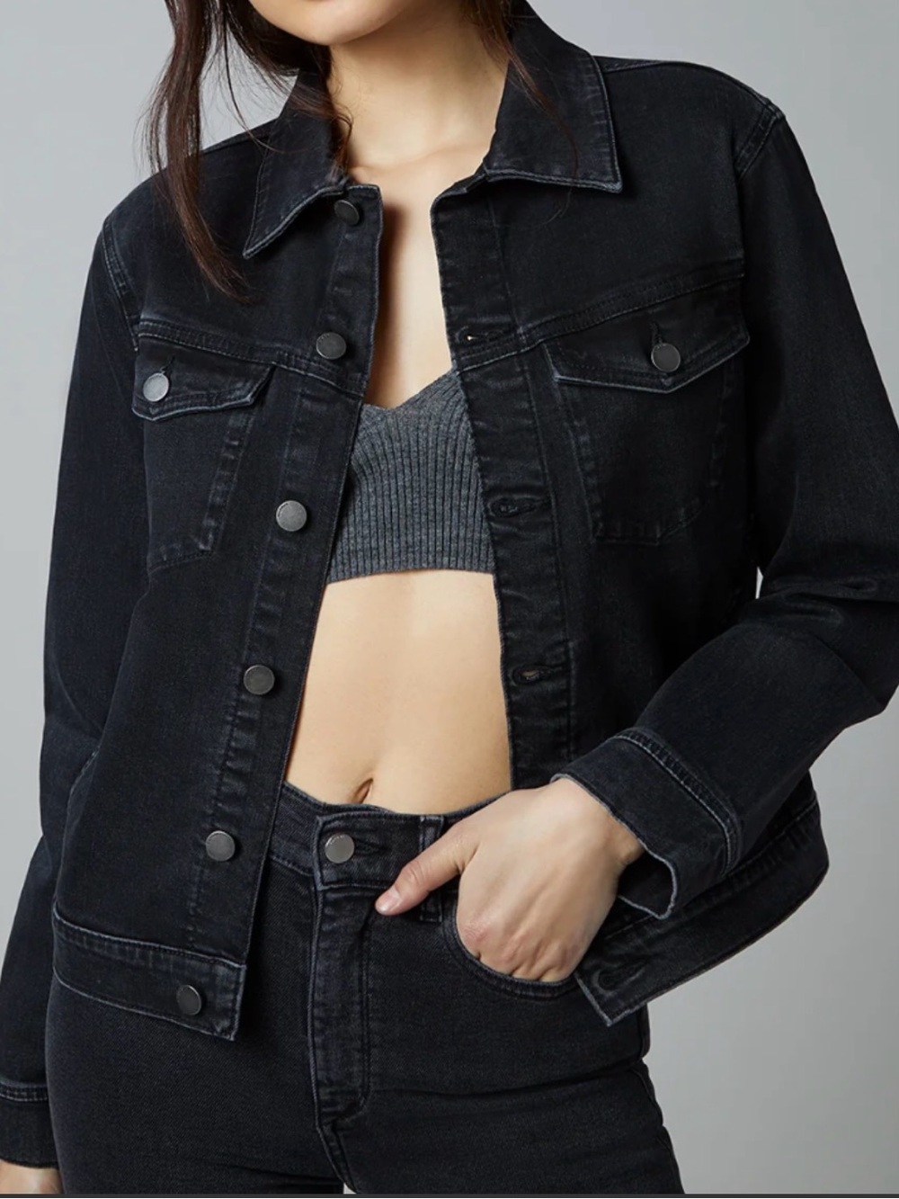 DL1961 Women's Black Washed Denim Trucker Jacket XL
